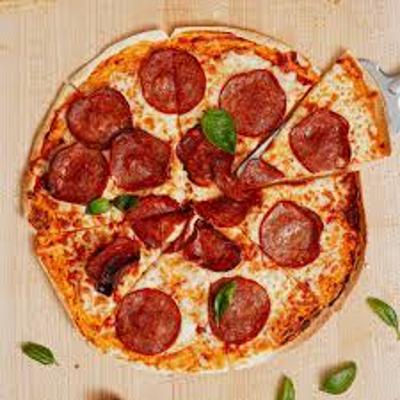 Tortilla pepperoni pizza